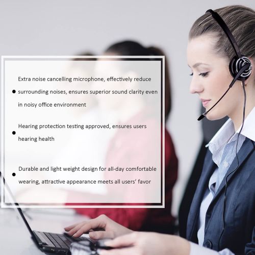  MKJ USB Telephone Headset with Microphone Computer PC Headset Dual Ear for Skype Chat, Online Learing, Conference Calls, Voice Chat, Softphones Call, Gaming etc