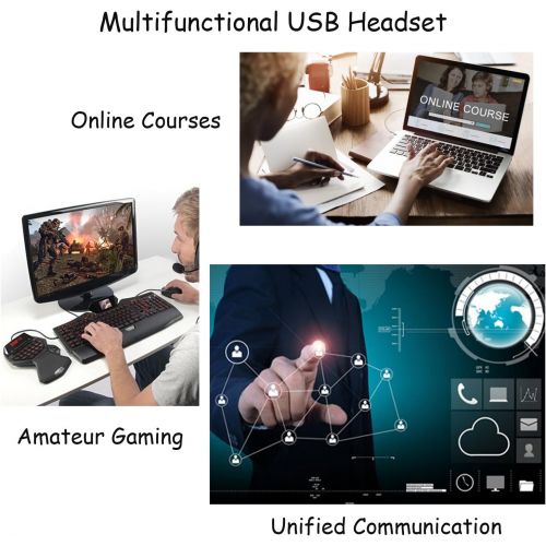  MKJ USB Telephone Headset with Microphone Computer PC Headset Dual Ear for Skype Chat, Online Learing, Conference Calls, Voice Chat, Softphones Call, Gaming etc