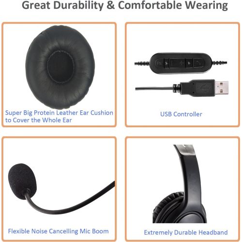  MKJ USB Telephone Headset with Microphone Computer PC Headset Dual Ear for Skype Chat, Online Learing, Conference Calls, Voice Chat, Softphones Call, Gaming etc