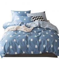 MKXI Christmas Tree Theme Duvet Cover White Pine Tree Pattern Blue Bedding Set for Boys and Girls Queen Size, 1 Duvet Cover+2 Pillow Shams