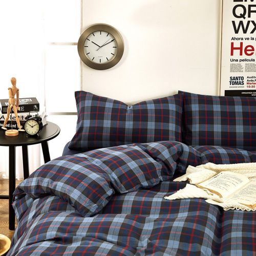  MKXI CLOTHKNOW Blue Checkered Duvet Cover Sets King Geometric Pattern 100% Cotton Grid Bedding Cover Sets for Boys Men Durable 1 Duvet Cover 2 Pillowcases no Comforter