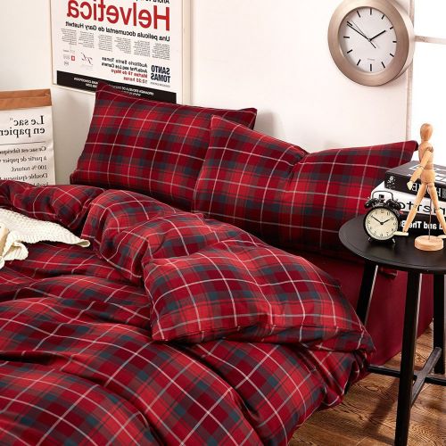  MKXI CLOTHKNOW Blue Checkered Duvet Cover Sets King Geometric Pattern 100% Cotton Grid Bedding Cover Sets for Boys Men Durable 1 Duvet Cover 2 Pillowcases no Comforter