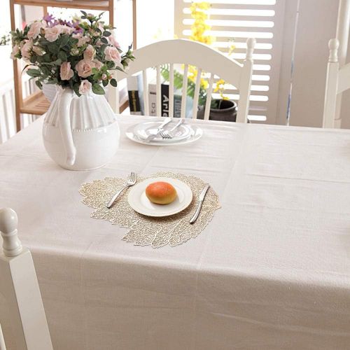  [아마존베스트]MLADEN Hollowed-Out Leaf Placemats,Washable Table Mats,Non-Slip Place mats Table Decoration Dining Table Mats Set of 4 (Gold)