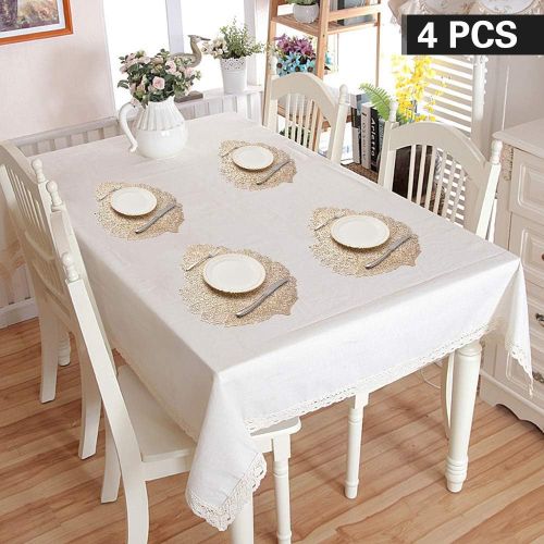  [아마존베스트]MLADEN Hollowed-Out Leaf Placemats,Washable Table Mats,Non-Slip Place mats Table Decoration Dining Table Mats Set of 4 (Gold)