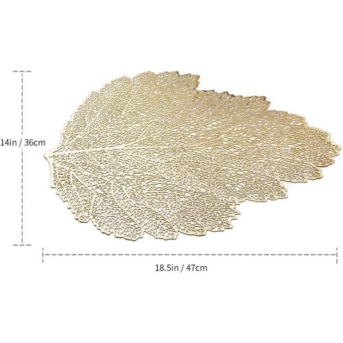  [아마존베스트]MLADEN Hollowed-Out Leaf Placemats,Washable Table Mats,Non-Slip Place mats Table Decoration Dining Table Mats Set of 4 (Gold)