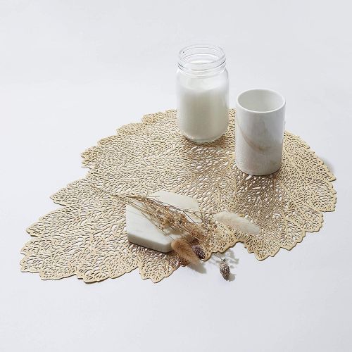  [아마존베스트]MLADEN Hollowed-Out Leaf Placemats,Washable Table Mats,Non-Slip Place mats Table Decoration Dining Table Mats Set of 4 (Gold)