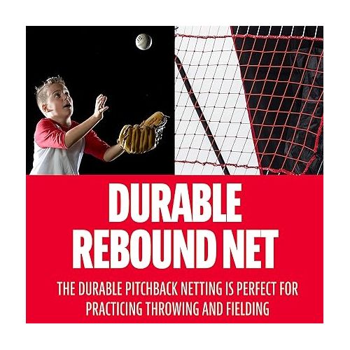  Franklin Sports Baseball Pitching Target and Rebounder Net - 2-in-1 Switch Hitter Pitch Trainer + Pitchback Net - Pitching Target with Hitter + Strikezone, Red