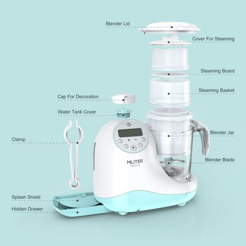  MLITER All in One Baby Food Maker with Steam Cooker, Blender, Chopper, Sterilizer & Warmer for Organic Food Cooking, Pureeing & Reheating - BPA Free Food Processor with 3 Baskets &