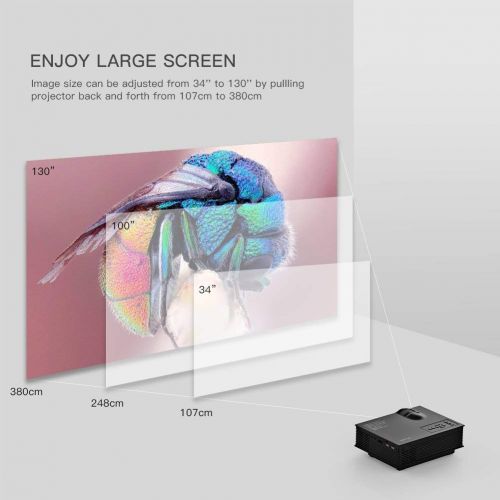  MLL Mini Projector with Big Display LED HD Video Projector with 138 Display 1080pHDMISupported for Home Theater Entertainment Party and Games Black