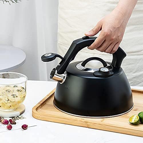  MLSJM Tea Kettle for Stove Top,Modern Stainless Steel Whistling Tea Pot for Stovetop with Wood Pattern Handle Loud Whistling for Coffee, Milk, Gas Electric Applicable