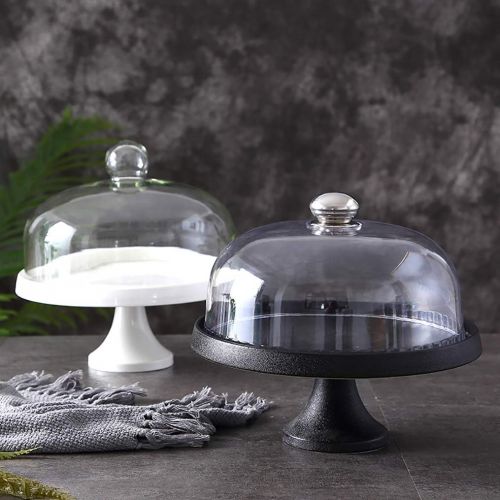  MM European-style Cake Stand, Ceramic Cake Tray with Dome Cover, Dessert Display Stand, Home and Business Decoration, Black, 9inch/11inch