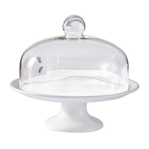  MM Ceramic Cake Stand with Dome Cover, European-style Minimalist Dessert Table Cake Display Tray, Cake Shop Living Room Home Decoration, White