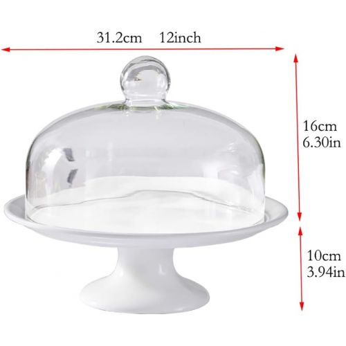  MM Ceramic Cake Stand with Dome Cover, European-style Minimalist Dessert Table Cake Display Tray, Cake Shop Living Room Home Decoration, White