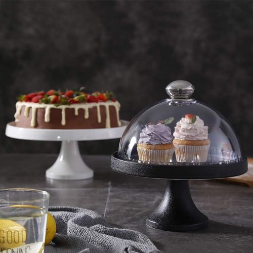  MM Ceramic Cake Stand with Dome Cover, European-style Minimalist Dessert Table Cake Display Tray, Cake Shop Living Room Home Decoration, White