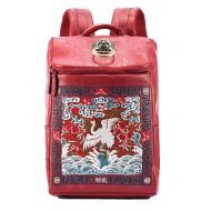 MM Red PU Leather Vintage Fashion with Chinese Embroidery Laptop Backpack Travel Sport Outdoor Daypack for Boy&Girl