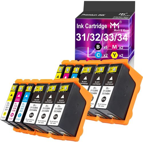  MM MUCH & MORE (12 Pack, 6 x Black, 2 x Cyan, 2 x Yellow, 2 x Magenta) Compatible Dell Series 31 32 33 34 Ink Cartridges 31/32/33/34 to use in Dell V525W V725W All in One Wireless Inkjet Printer,