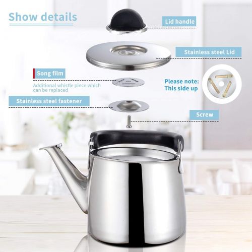  M MAX Stainless Steel Tea Kettle Stovetop Whistling Teakettle Teapot with Ergonomic Handle 4QT(4 L)