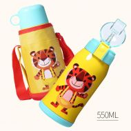 MMJ Portable Childrens Mug with Straw Dual-use 304 Stainless Steel Shatter-Resistant Bottle Primary School Kindergarten Baby Cup Cute Small Animal Pattern Cup