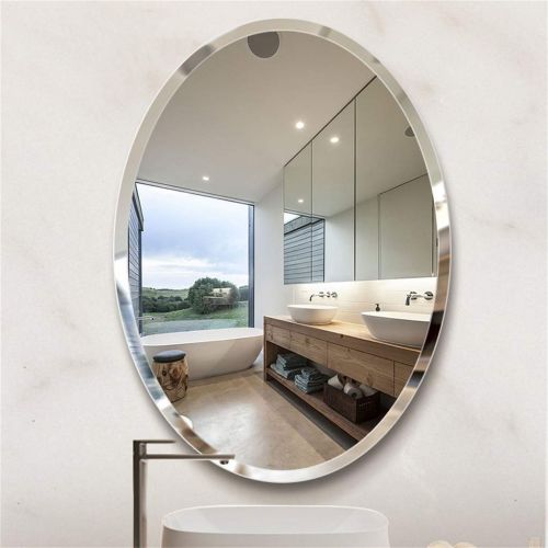  MMLI-Mirrors Bathroom Oval Wall Mirror Frameless Beveled | Vanity, Bedroom |Shaving Mirrors Large Dressing Hallway Living Room Entryways Decoration 23.6 inch -31.5 inch