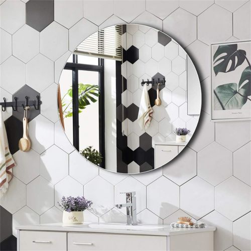  MMLI-Mirrors Round Frameless Beveled Mirror Wall Mirror Bathroom Makeup Decorative Dressing Vanity for Apartment Living Room Bedroom Entry Concise (19.7inch- 31.5inch)