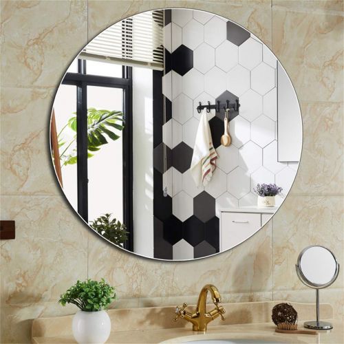  MMLI-Mirrors Round Frameless Beveled Mirror Wall Mirror Bathroom Makeup Decorative Dressing Vanity for Apartment Living Room Bedroom Entry Concise (19.7inch- 31.5inch)