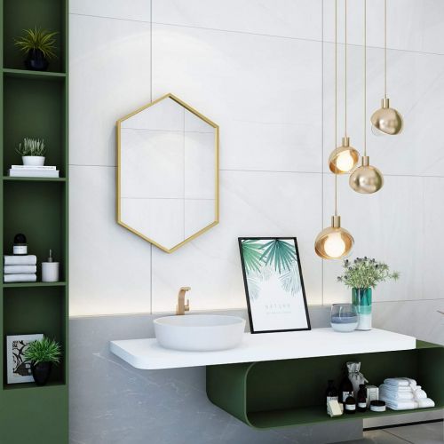  MMLI-Mirrors Hexagonal Wall Mirror Gold Metal Frame Bathroom Creative Vanity Decoration Living Room Hallway Shaving Modern Dressing (15.7 inch x 23.6 inch)