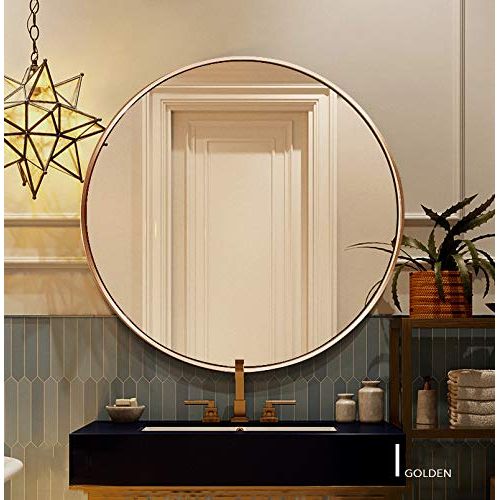  MMLI-Mirrors Round Wall Mirror Bathroom Living Room Bedroom Wall-Mounted Makeup Large Vanity Shaving Hallway Decoration Washrooms Hallway Titanium Gold (15.7 inch - 31.5 inch)