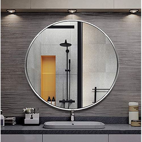  MMLI-Mirrors Round Bathroom Wall Mirror Living Room Bedroom Wall-Mounted Makeup Large Vanity Shaving Entryways Decoration Washrooms Hallway Brushed Silver (15.7 inch - 31.5 inch)