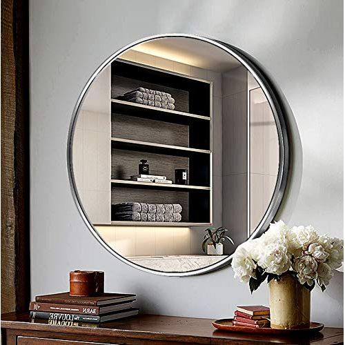  MMLI-Mirrors Round Bathroom Wall Mirror Living Room Bedroom Wall-Mounted Makeup Large Vanity Shaving Entryways Decoration Washrooms Hallway Brushed Silver (15.7 inch - 31.5 inch)