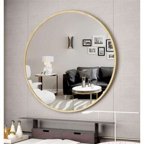  MMLI-Mirrors Round Bathroom Wall Mirror Wood Frame Vanity Makeup Decorative Shaving Large Dressing Hallway Bedroom Modern Living Room Shaving (27.5 inch)