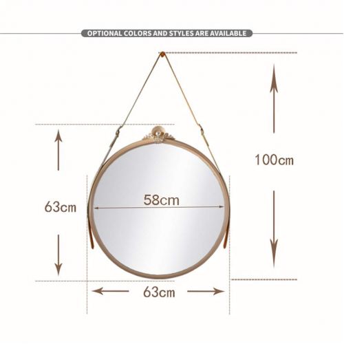  MMLI-Mirrors Round Bathroom Wall Mirror with Adjustable Hanging Leather Strap Makeup Decorative Shaving Bedroom Entryways Dressing Vanity Unique (25 inch)