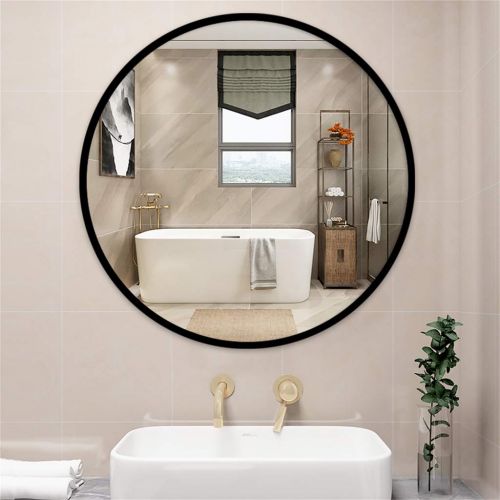  MMLI-Mirrors Round Wall Mirror Black Frame Bathroom Makeup Decorative Shaving Large Dressing Vanity Hallway Bedroom Concise Living Room Shaving (27.5 inch)