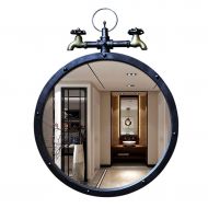 MMLI-Mirrors Antiqued Bathroom Wall Mirror Metal Iron Frame Round Wall-Mounted Decorative Hallway Living Room Shaving Industrial Design Entryways Nostalgic Faucet (19.7 inch)