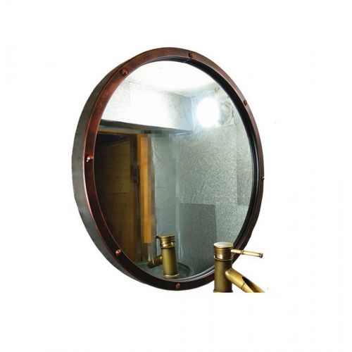  MMLI-Mirrors Round Bathroom Wall Mirror Wall-Mounted Decorative Hallway Living Room Industrial Design Entryways Metal Iron Frame (Color : Red Copper)