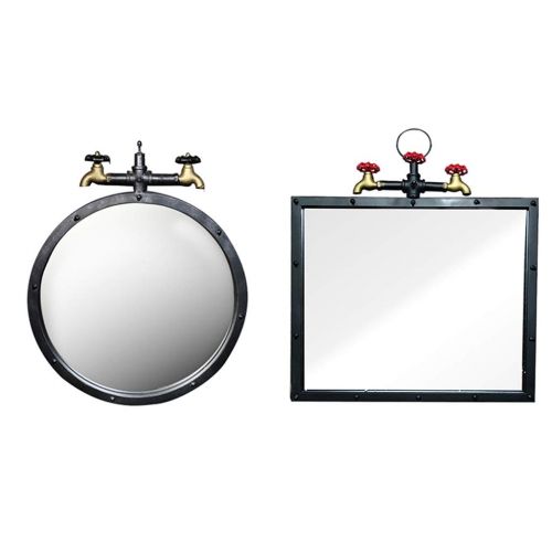  MMLI-Mirrors Antiqued Bathroom Wall Mirror Metal Iron Frame Wall-Mounted Mirror Decorative Hallway Living Room Shaving Industrial Design Entryways Nostalgic Faucet