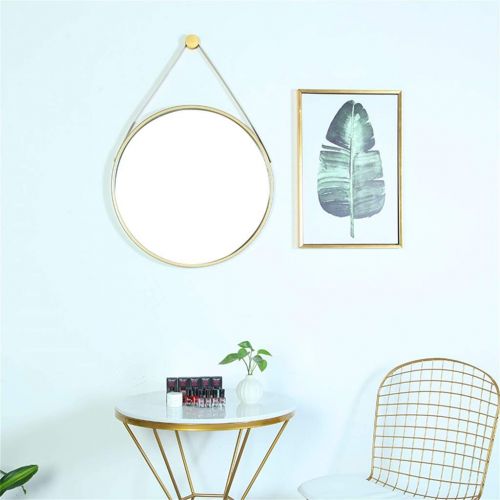  MMLI-Mirrors Hanging Wall Mirror Decorative Mirror Living Room Bedroom Bathroom Northern Europe Hanging Strap Round Bedroom Dressing Mirror (Gold)