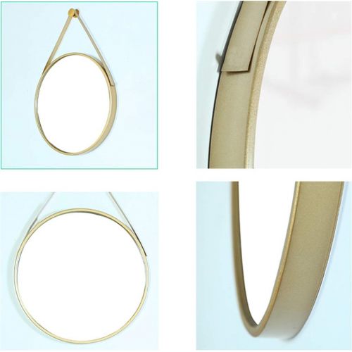  MMLI-Mirrors Hanging Wall Mirror Decorative Mirror Living Room Bedroom Bathroom Northern Europe Hanging Strap Round Bedroom Dressing Mirror (Gold)