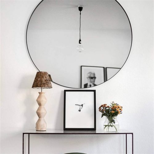  MMLI-Mirrors Round Wall Mirror Bathroom Mirrors Black Metal Frame Vanity Makeup Modern Decorative Shaving Dressing Bedroom Hallway Living Room (19.7 inch-27.5 inch)