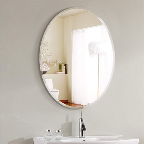  MMLI-Mirrors Frameless Beveled Oval Wall Mirror | Bathroom, Vanity, Bedroom Mirror | Hallway Living Room Decoration 20-inch x 27-inch