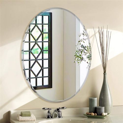  MMLI-Mirrors Frameless Beveled Oval Wall Mirror | Bathroom, Vanity, Bedroom Mirror | Hallway Living Room Decoration 20-inch x 27-inch