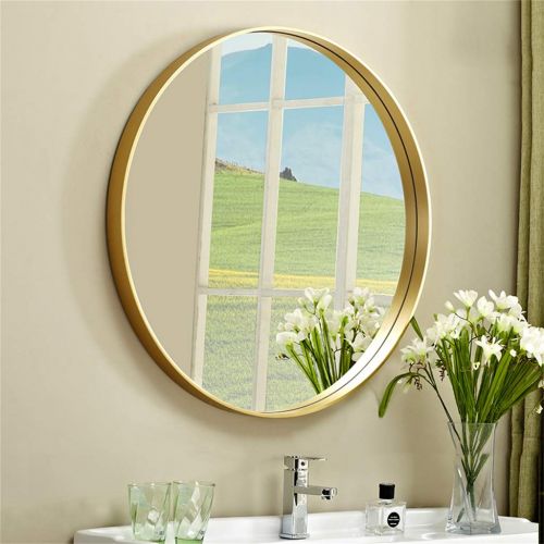  MMLI-Mirrors Round Vanity Mirror Gold Wooden Frame Bathroom Wall-Mounted Large Shaving Makeup Living Room Home Bedroom Hallway (19.7 inch - 31.5 inch)