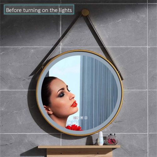  MMLI-Mirrors Round Hanging Wall Mirror with LED Lighted Bathroom Makeup Vanity Over Fogless Backlit Modern Touch Wall Mirror Living Room Bedroom