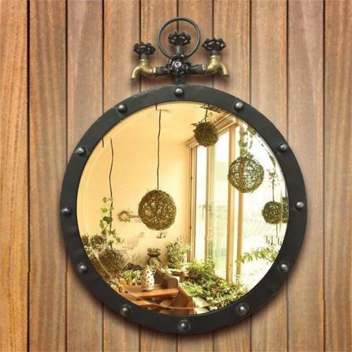  MMLI-Mirrors Round Makeup Wall Mounted Mirrors Bathroom Industrial Wind for Retro Nostalgic Faucet Wrought Iron Frame Entryways Bar Decorative Hallway (15.7-inch-31.5-inch)