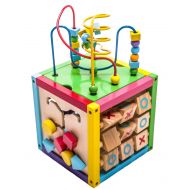 MMP Living 6-in-1 Play Cube Activity Center - Wood, 8 - 6 Sided Including Counting, Gears, Abacus, tic tac Toe, Block Track and 3 Different Bead Play Options