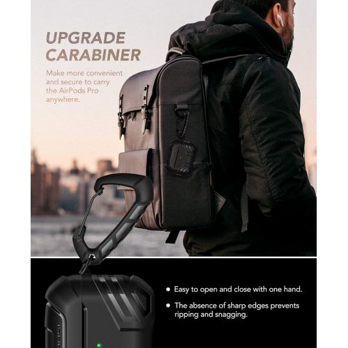  MOBOSI Vanguard Armor Series Military AirPods Pro Case, Full-Body Hard Shell Protective Cover Case Skin with Keychain for AirPod Pro 2019, Black [Front LED Visible]