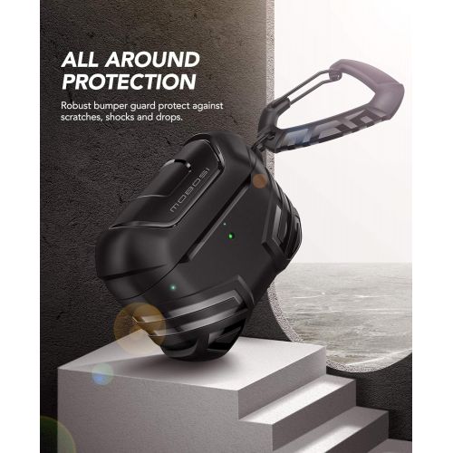  MOBOSI Vanguard Armor Series Military AirPods Pro Case, Full-Body Hard Shell Protective Cover Case Skin with Keychain for AirPod Pro 2019, Black [Front LED Visible]