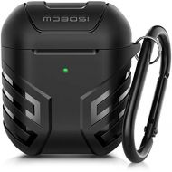 MOBOSI Military AirPods Case Cover Designed for AirPods 2 & 1, Full-Body Protective Vanguard Armor Series AirPod Case with Keychain for AirPods Wireless Charging Case, Black [Front