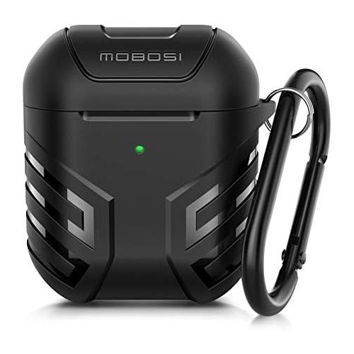  MOBOSI Military AirPods Case Cover Designed for AirPods 2 & 1, Full-Body Protective Vanguard Armor Series AirPod Case with Keychain for AirPods Wireless Charging Case, Black [Front