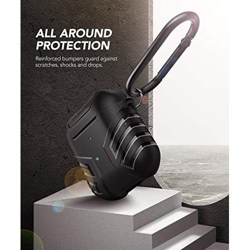  MOBOSI Military AirPods Case Cover Designed for AirPods 2 & 1, Full-Body Protective Vanguard Armor Series AirPod Case with Keychain for AirPods Wireless Charging Case, Black [Front