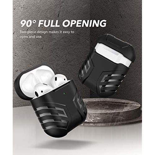  MOBOSI Military AirPods Case Cover Designed for AirPods 2 & 1, Full-Body Protective Vanguard Armor Series AirPod Case with Keychain for AirPods Wireless Charging Case, Black [Front